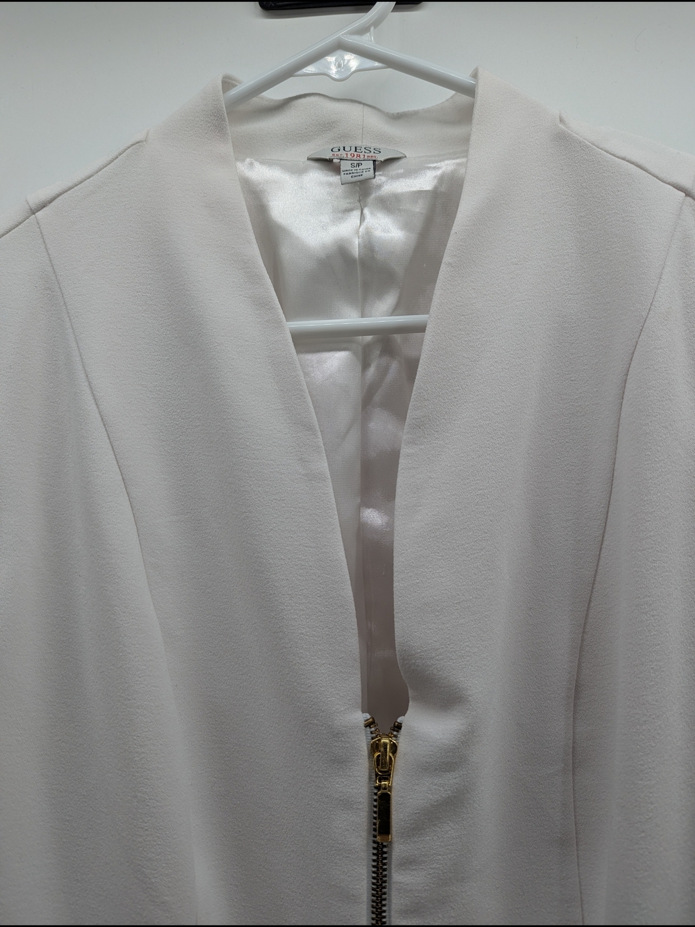 Guess Zip-Front Peplum Blazer Professional Small White Women's Career Workwear - Picture 7 of 9
